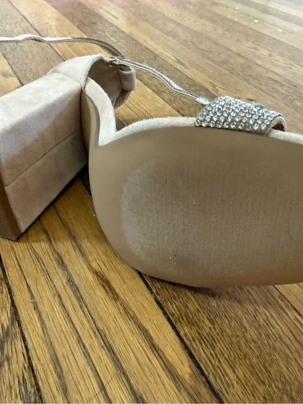 Steve Madden Nude Suede Block Heels with Rhinestone Straps size 7